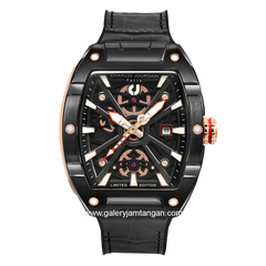 CHARLES JOURDAN CJ03-1032LE Watch Limited Edition Black Dial Black Rosegold Automatic Leather Silicone