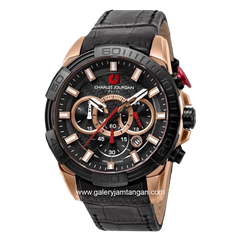 CHARLES JOURDAN CJ1025-1532C Black Rosegold Leather Strap
