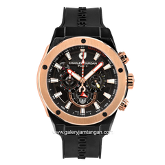 CHARLES JOURDAN CJ1123-1032C Black Rosegold Rubber Strap