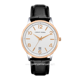 CHRIST VERRA CV 12071G-24 Men's Watch SLV Black Dial White Leather Strap