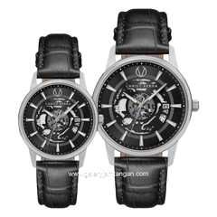 CHRIST VERRA CLASSIC MEMOIR CV 12452G-21 BLK & CV 12452L-21 BLK Couple Black Silver Leather Strap
