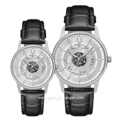 CHRIST VERRA CLASSIC MEMOIR CV 12452G-21 SLV & CV 12452L-21 SLV Couple Black Silver Leather Strap