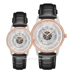 CHRIST VERRA CLASSIC MEMOIR CV 12452G-24 SLV & CV 12452L-24 SLV Couple Black Dial Silver Leather Strap