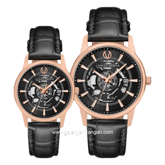 CHRIST VERRA CLASSIC MEMOIR CV 12452G-25 BLK & CV 12452L-25 BLK Couple Black Silver Leather Strap