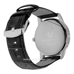 CHRIST VERRA CLASSIC MEMOIR CV 12452G-21 BLK & CV 12452L-21 BLK Couple Black Silver Leather Strap