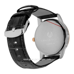 CHRIST VERRA CLASSIC MEMOIR CV 12452G-24 SLV & CV 12452L-24 SLV Couple Black Dial Silver Leather Strap