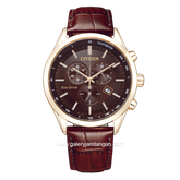 CITIZEN ECO DRIVE AT2573-07X Chronograph Brown Dial Brown Leather Strap