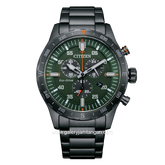 CITIZEN CTZ AT2527-80X Eco Drive Black Dial Green Chronograph Stainless Steel