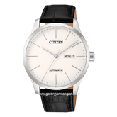 CITIZEN CTZ NH8350-08B Black Silver Dial White Automatic Leather Strap