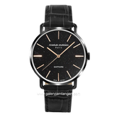 CHARLES JOURDAN CJ1124-1732 Black Silver Leather Strap