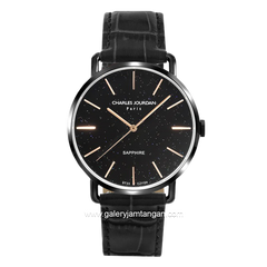 CHARLES JOURDAN CJ1124-1732 Black Silver Leather Strap