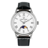 CHRIST VERRA SOLUNAE CV 51016L-21 WHT Black Silver Dial White Leather Strap