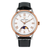 CHRIST VERRA SOLUNAE CV 51016L-24 WHT Black Rosegold Dial White Leather Strap