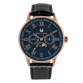 CHRIST VERRA SOLUNAE CV 51016G-25 BLU Black Rosegold Dial Blue Leather Strap