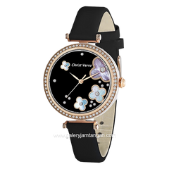 CHRIST VERRA CV 71617L-25 BLK Black Rosegold Leather Strap