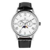 CHRIST VERRA SOLUNAE CV 51016G-21 WHT Black Silver Dial White Leather Strap