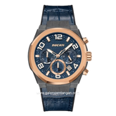 DUCATI DTWGC0001104 DT006 Chronograph Dark Blue Leather Combi Black Silicone Strap