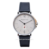 Alexandre Christie AC 8458 LSLSSSL Black Silver Dial White Leather Strap