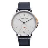 Alexandre Christie AC 8458 MSLSSSL Black Silver Dial White Leather Strap
