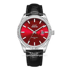 Expedition E 6865 MD Black Silver Dial Red Leather Strap