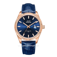 Expedition E 6865 MD Blue Rosegold Leather Strap