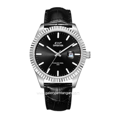 Expedition E 6865 MD Black Silver Leather Strap