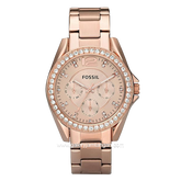 FOSSIL RILEY ES2811 Multifunction Rose Gold Dial Rose Gold Stainless Steel Strap