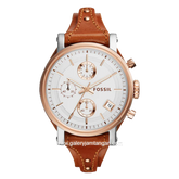FOSSIL ES3837 Ladies Original Boyfriend Chronograph Silver Dial Brown Leather Strap