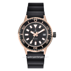 LOFOTEN F-6528MT Black Rosegold Sapphire Glass Rubber Strap