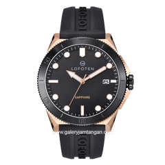 LOFOTEN F-6527MC Black Rosegold Sapphire Glass Rubber Strap