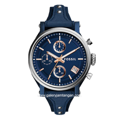 FOSSIL ES4113 Blue Silver Chronograph Leather Strap