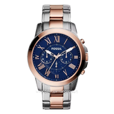 FOSSIL GRANT FS5024 Chronograph Silver Rosegold Dial Blue Stainless Steel
