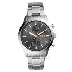 FOSSIL FS5407 CZ Silver Dial Black Stainless Steel