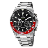 JAGUAR J888/3 HYBRID Silver Ring Black Red Stainless Steel Swiss Made