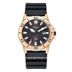LORENZO R 6105 MT Black Rosegold Rubber Strap