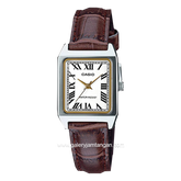 Casio General LTP-V007L-7B2UDF Brown Silver Dial White Leather Strap