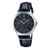 CASIO LTP-V300L-1AUDF Black Silver Dial Black Leather Strap