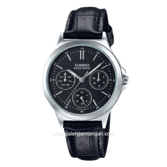CASIO LTP-V300L-1AUDF Black Silver Dial Black Leather Strap