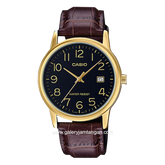 Casio General MTP-V002GL-1BUDF Brown Gold Dial Black Leather Strap