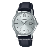Casio MTP-V002L-7B3UDF Black Silver Dial Silver Leather Strap