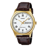 Casio General MTP-V006GL-7BUDF Brown Gold Dial White Leather Strap