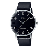 CASIO MTP-VT01L-1B2UDF Black Silver Leather Strap