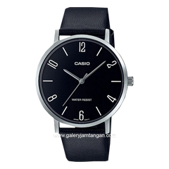 CASIO MTP-VT01L-1B2UDF Black Silver Leather Strap
