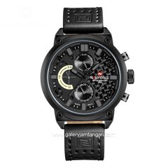 NAVIFORCE NF-9068M Black Hour Maker Grey Leather Strap