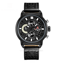NAVIFORCE NF-9068M Black Hour Maker White Leather Strap