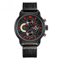 NAVIFORCE NF-9068M Black Hour Maker Red Leather Strap