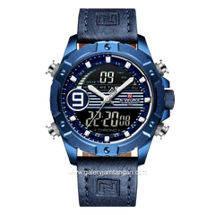NAVIFORCE NF-9146M Blue Dual Time Leather Strap