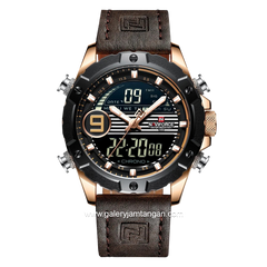 NAVIFORCE NF-9146M Brown Rosegold Dual Time Leather Strap
