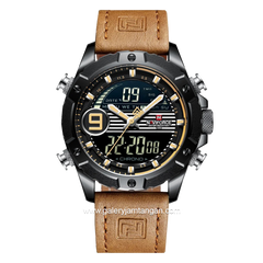 NAVIFORCE NF-9146M Light Brown Black Dual Time Leather Strap