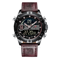 NAVIFORCE NF-9146M Brown Black Dual Time Leather Strap